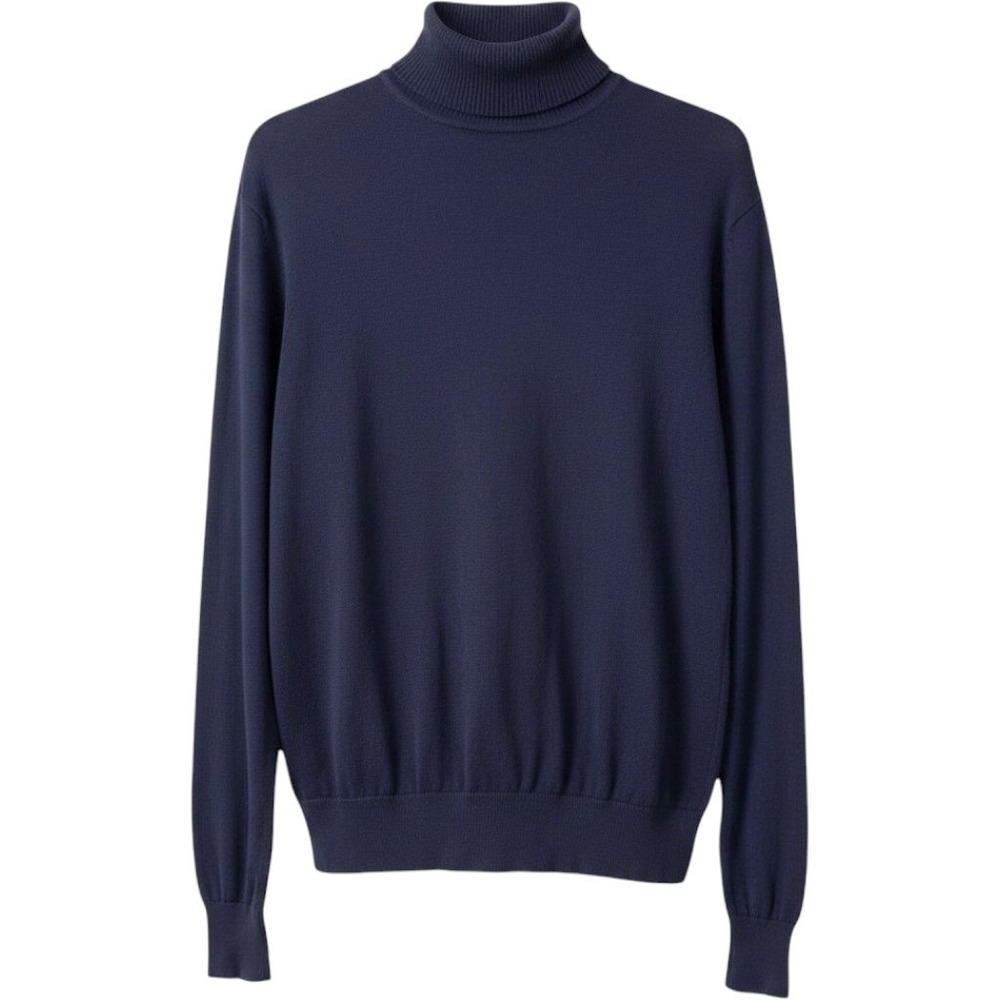 Alter-Ego Navy Blue 100% Silk Turtleneck Sweater Large Classic Knit Top